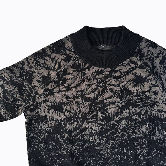 Athleta Floral Jacquard Sweater Sz S Black Gray Crew Neck Merino Wool Blend Goth - Picture 4 of 7